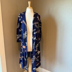 LuLaRoe Navy and White Patterned Long Cardigan Small